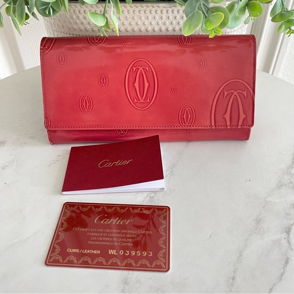Cartier Handbags - Cartier Dark Red Patent Leather Happy Birthday Long Wallet